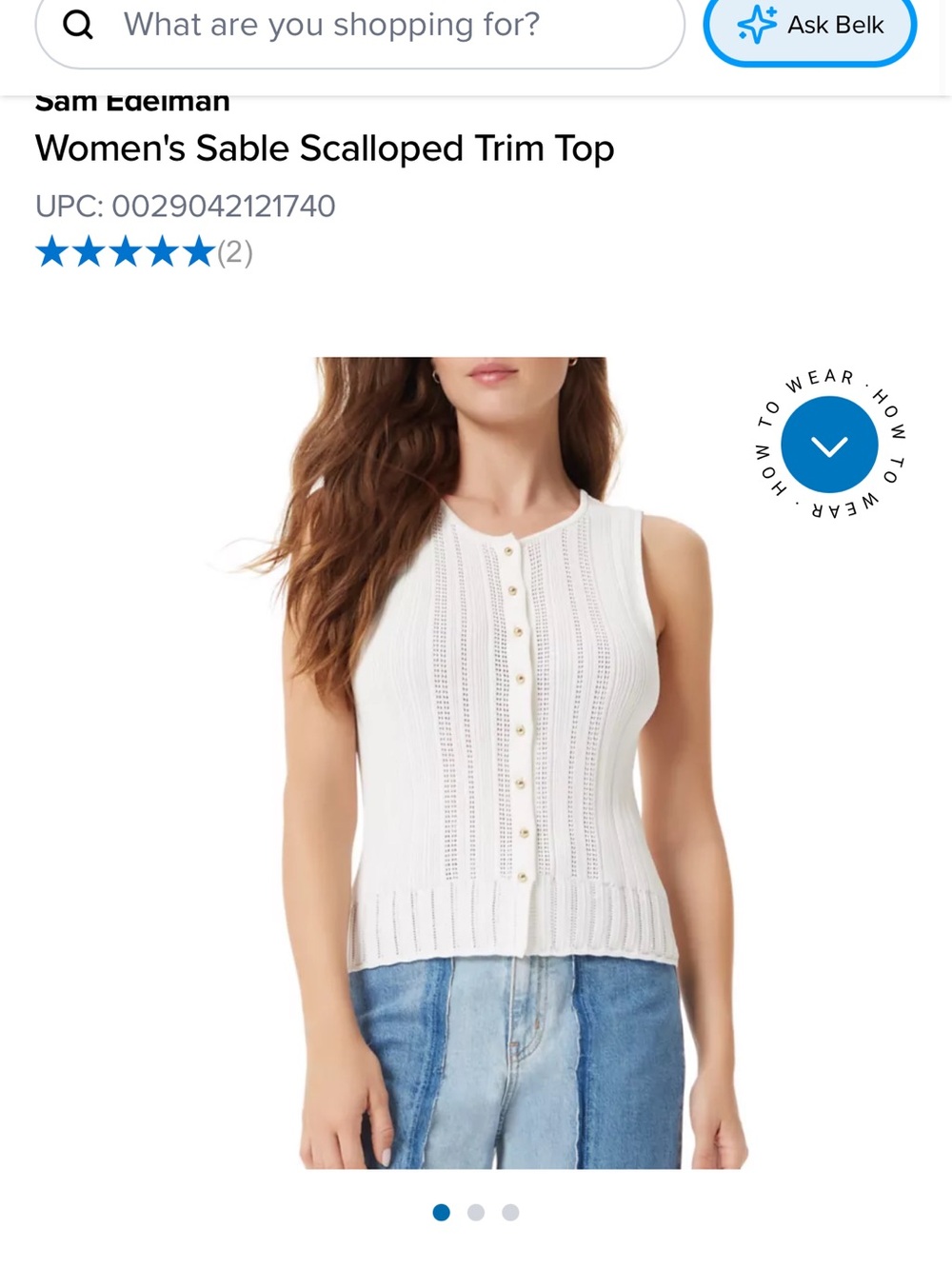 Sam Edelman White Knit Sleeveless Button-Front Tank